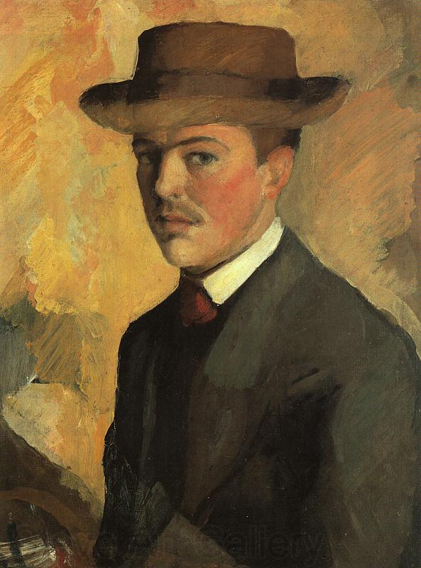 August Macke Self Portrait with Hat  qq Norge oil painting art